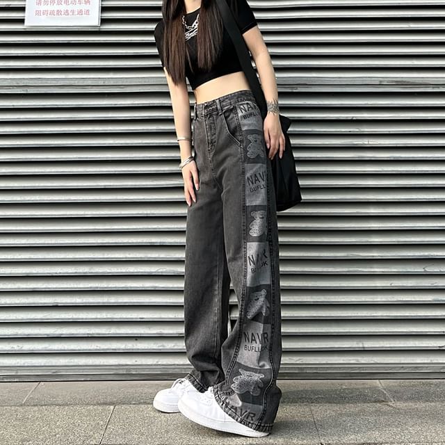 Print Jeans Graphic Waist High Baggy