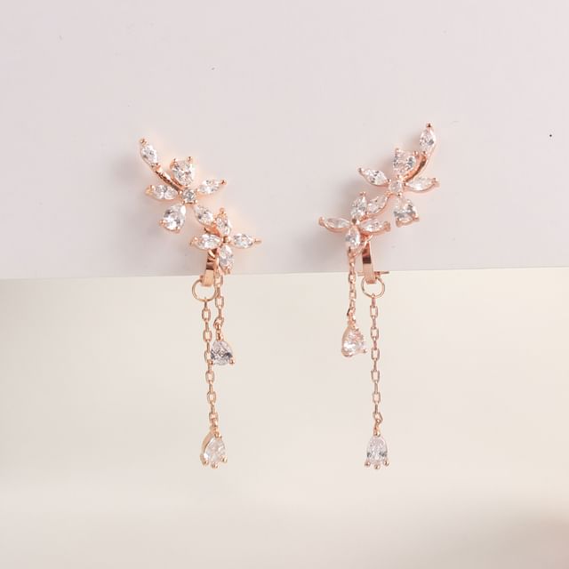 Rhinestone Clip-On Stud Floral / Earrings