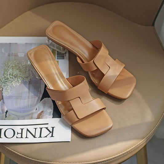 Chunky-Heel Slide Square-Toe Sandals