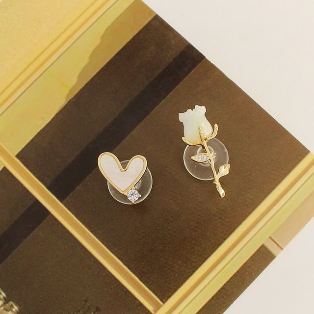 Shell Alloy Earring Asymmetrical Flower Heart