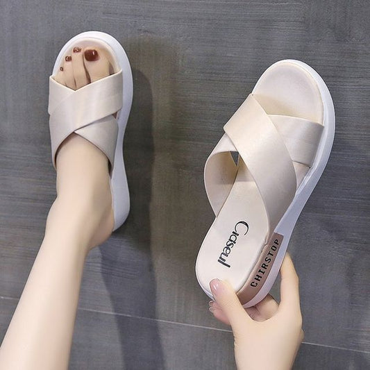 Slide Sandals Platform Crisscross