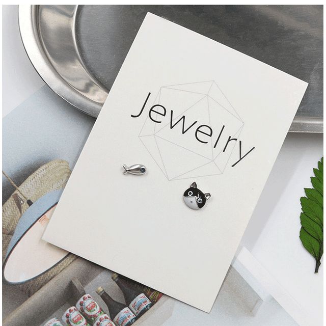 Cat Asymmetrical Earring Stud Fish