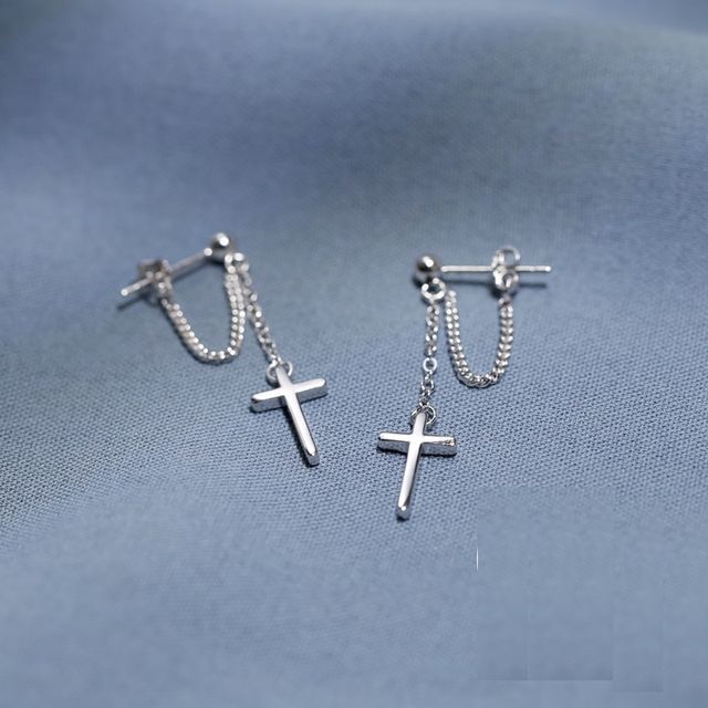 Drop Sterling Earring Cross Silver