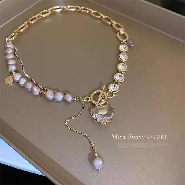 Necklace Rhinestone Alloy Pearl Faux