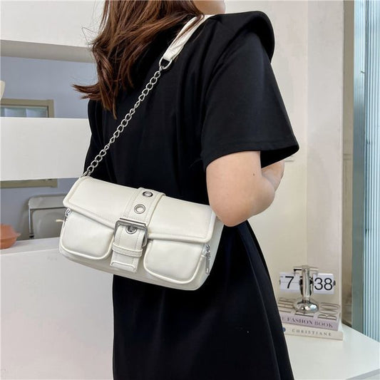 Shoulder Buckled Strap Chain Bag
