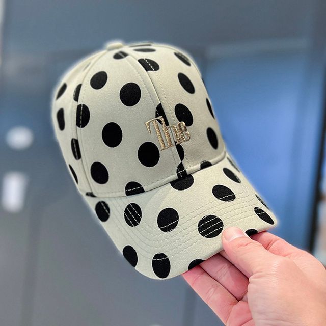 Baseball Lettering Polka Dot Cap Embroidered
