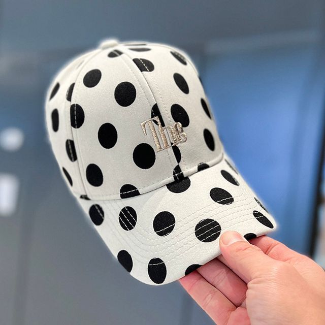 Baseball Lettering Polka Dot Cap Embroidered