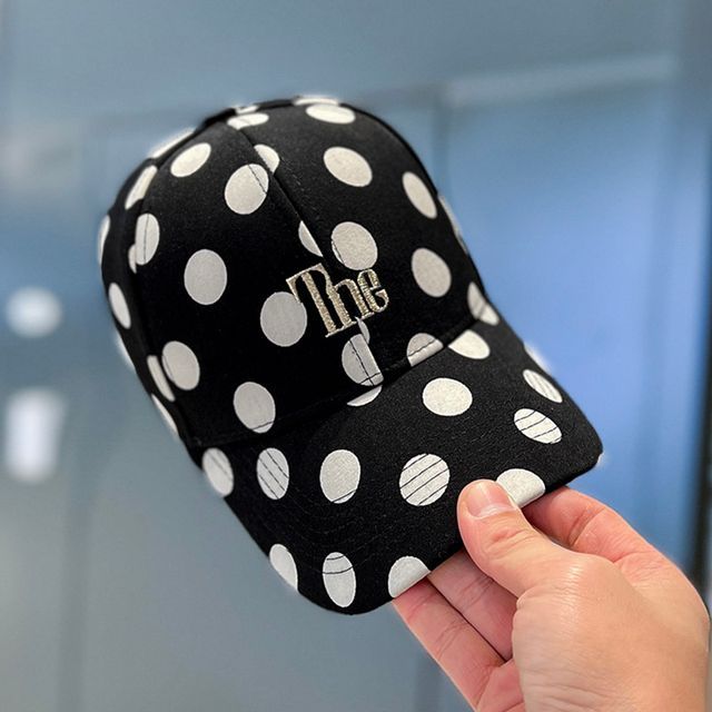 Baseball Lettering Polka Dot Cap Embroidered