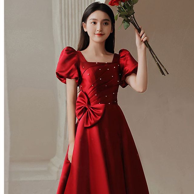 Bow Designs) Dress (Various A-Line Puff-Sleeve Embellished Prom
