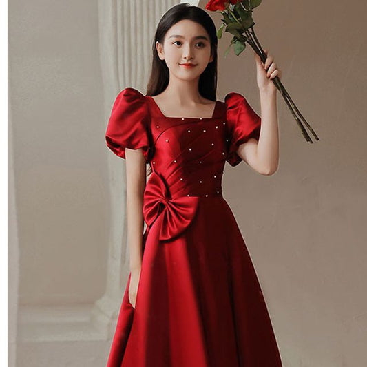 Bow Designs) Dress (Various A-Line Puff-Sleeve Embellished Prom