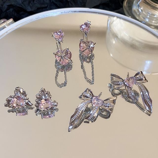 Bow Earring designs) / Alloy Heart (various Rhinestone