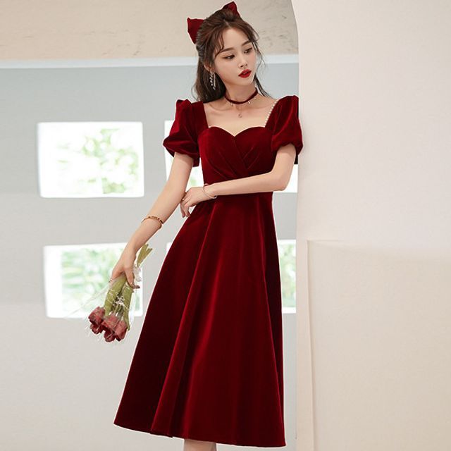 Dress Puff-Sleeve Cocktail A-Line