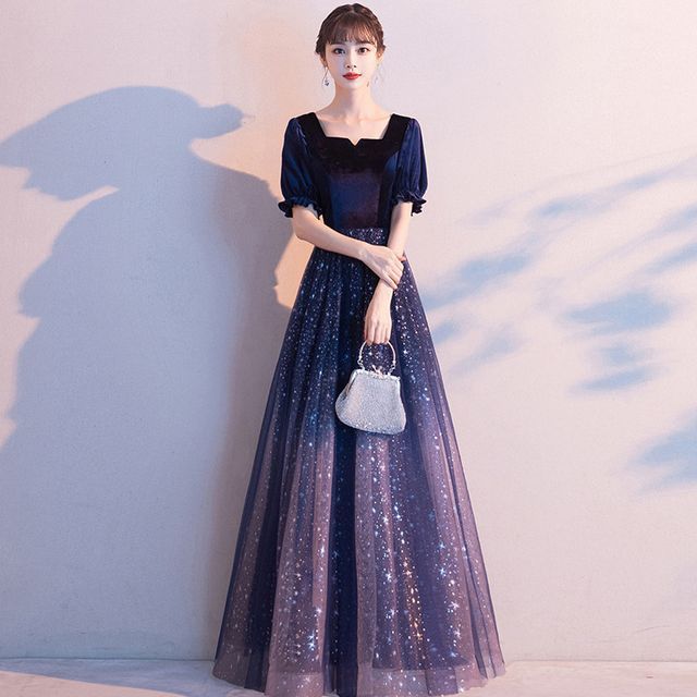 Evening Gradient Mesh A-Line Gown