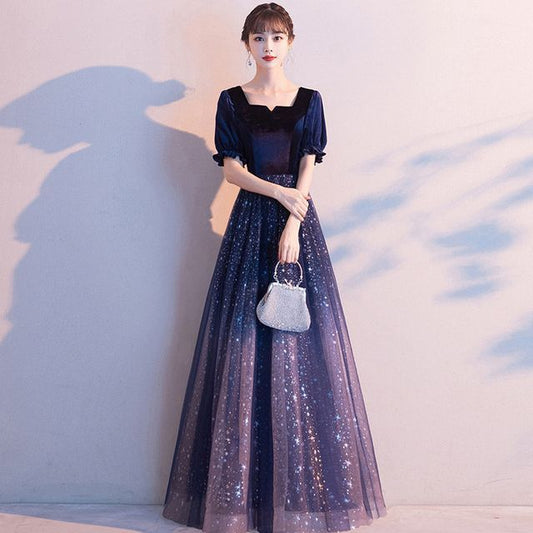 Evening Gradient Mesh A-Line Gown