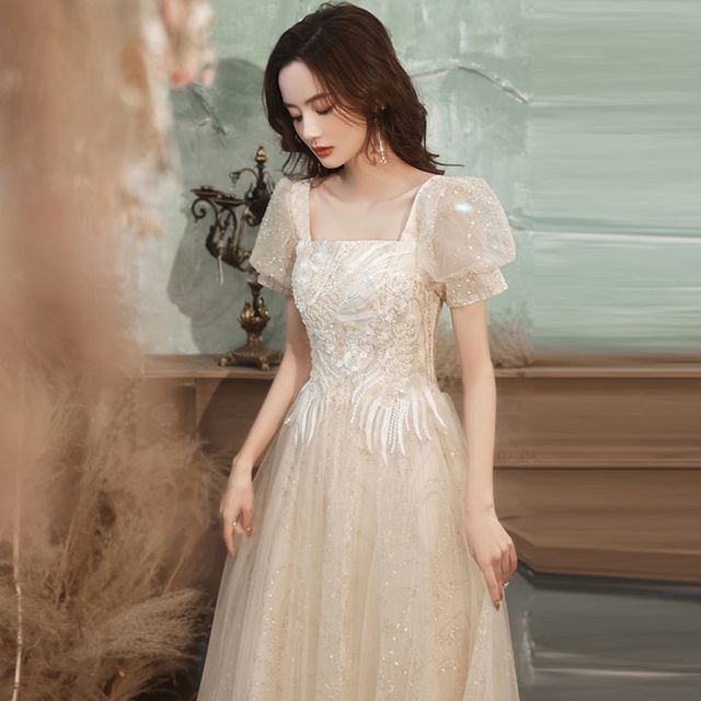 A-Line Dress Evening / Puff-Sleeve Gown Cocktail