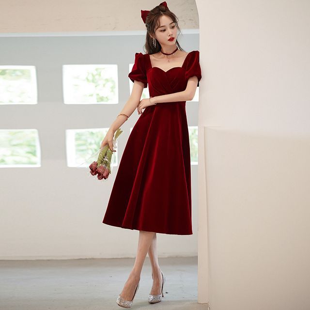 Dress Puff-Sleeve Cocktail A-Line