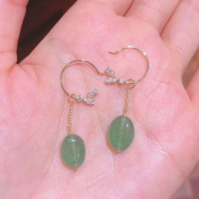 / Rhinestone Earring Leaf Gemstone Sterling Silver Dangle Pendant Faux