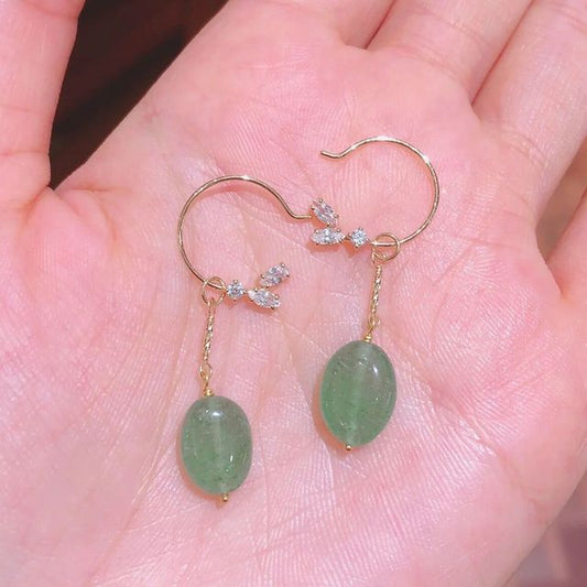 / Rhinestone Earring Leaf Gemstone Sterling Silver Dangle Pendant Faux