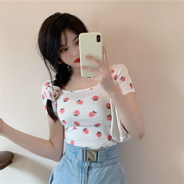 T-Shirt Print Strawberry Short-Sleeve