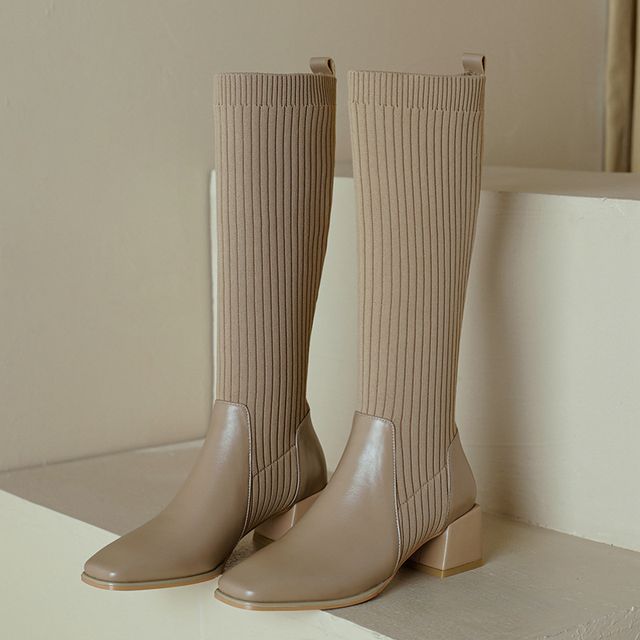 Boots Knit Tall Block Heel