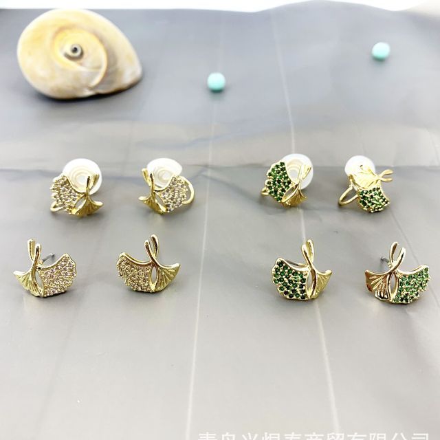Alloy Rhinestone Earring Leaf