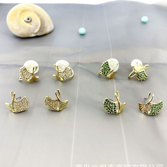 Alloy Rhinestone Earring Leaf
