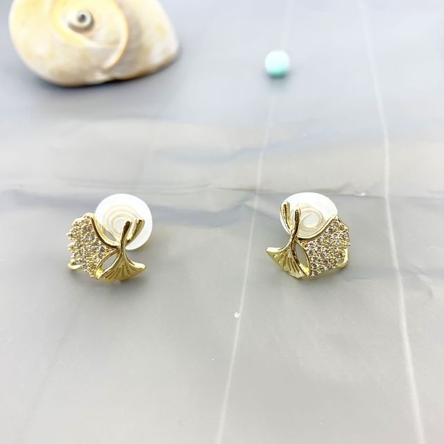 Alloy Rhinestone Earring Leaf