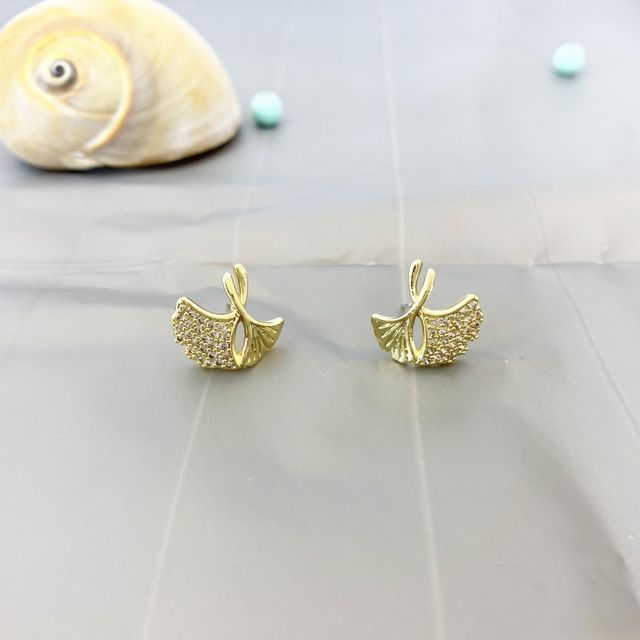 Alloy Rhinestone Earring Leaf