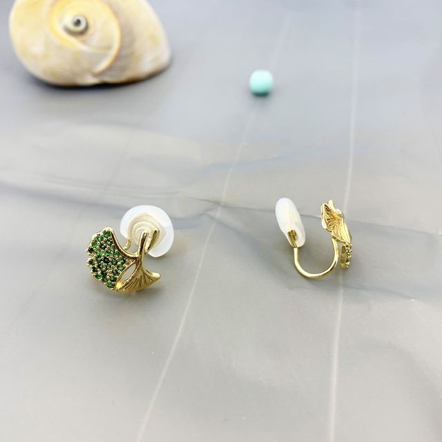 Alloy Rhinestone Earring Leaf