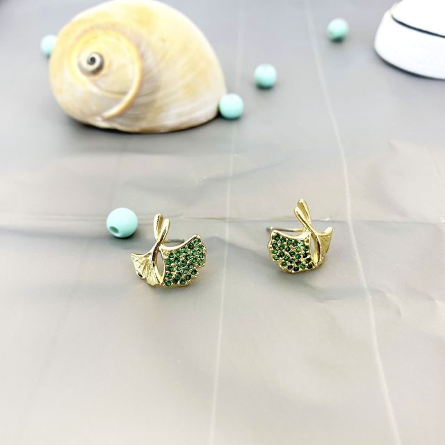 Alloy Rhinestone Earring Leaf