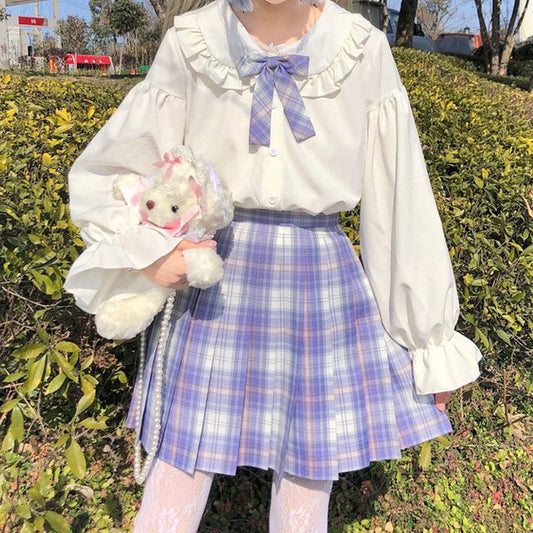 Chemisier boutonné à manches longues et bordure à volants