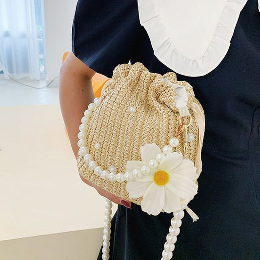 Bag Strap Faux Woven Bucket Pearl
