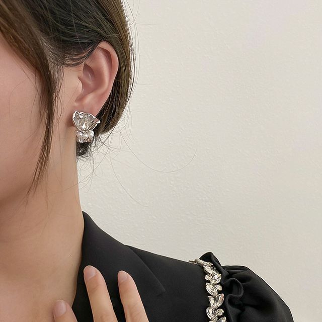 Earring Rhinestone Flower Alloy