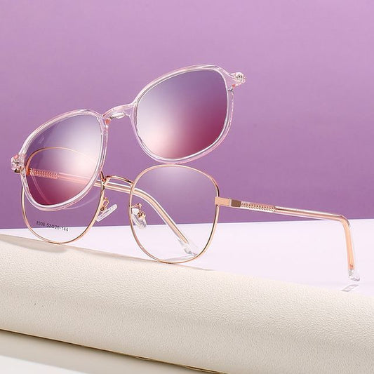 Sunglasses with On Round Magnetic Glasses Snap