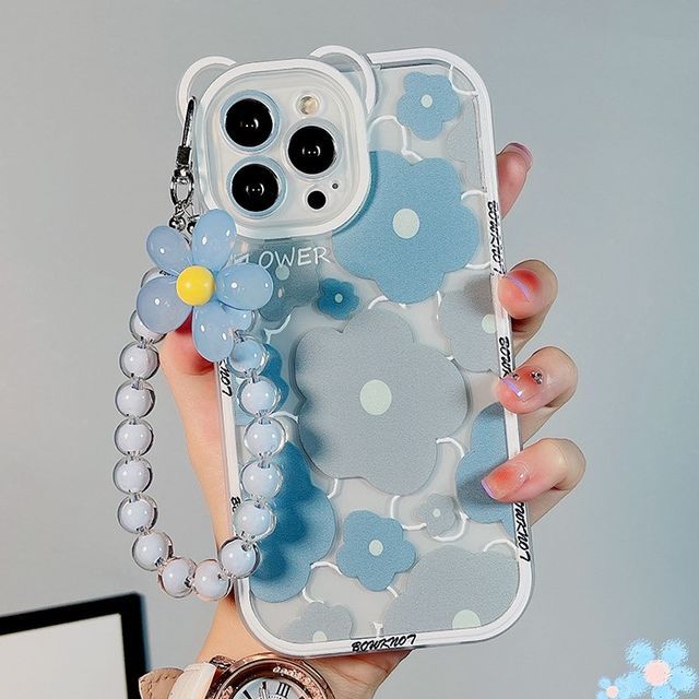 Transparent Chain Phone Flower Case Bead