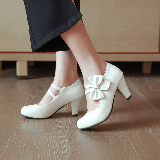 Jane Shoes Bow Chunky Heel Mary