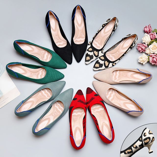 Pointy-Toe Kitten Knit Pumps Heel