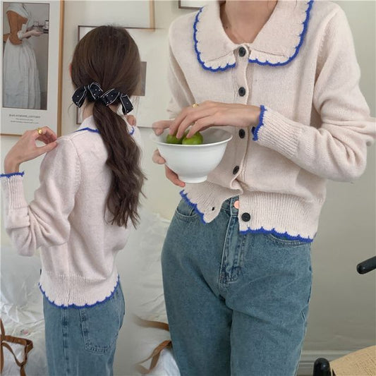 Cardigan à bordure contrastante et col