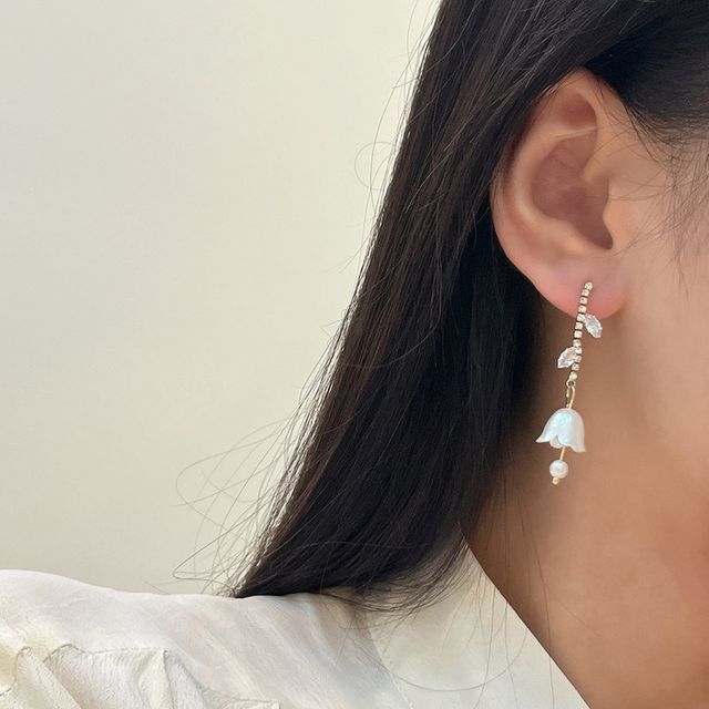 Rhinestone Dangle Alloy Tulip Earring