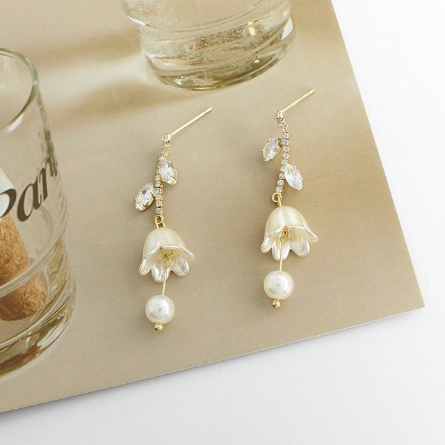Rhinestone Dangle Alloy Tulip Earring