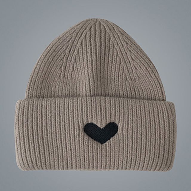 Heart Knit Embroidered Beanie