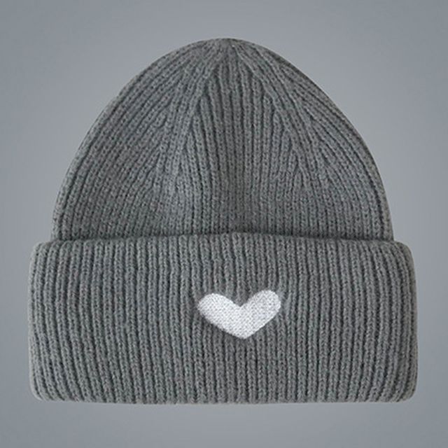Heart Knit Embroidered Beanie