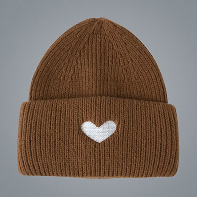 Heart Knit Embroidered Beanie