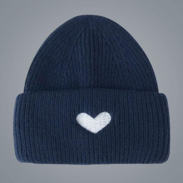 Heart Knit Embroidered Beanie