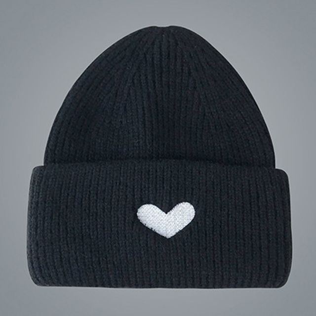 Heart Knit Embroidered Beanie