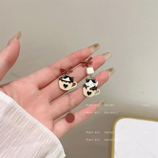 Asymmetrical Cat Drop Earring / Clip-On Earring