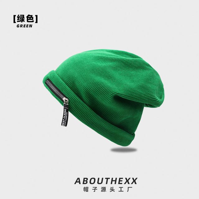 Beanie Ribbed Zip Detail