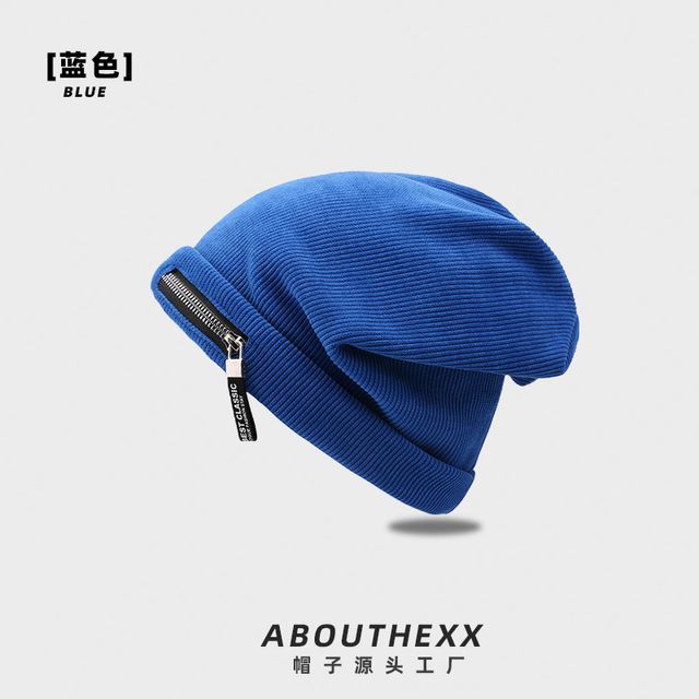 Beanie Ribbed Zip Detail