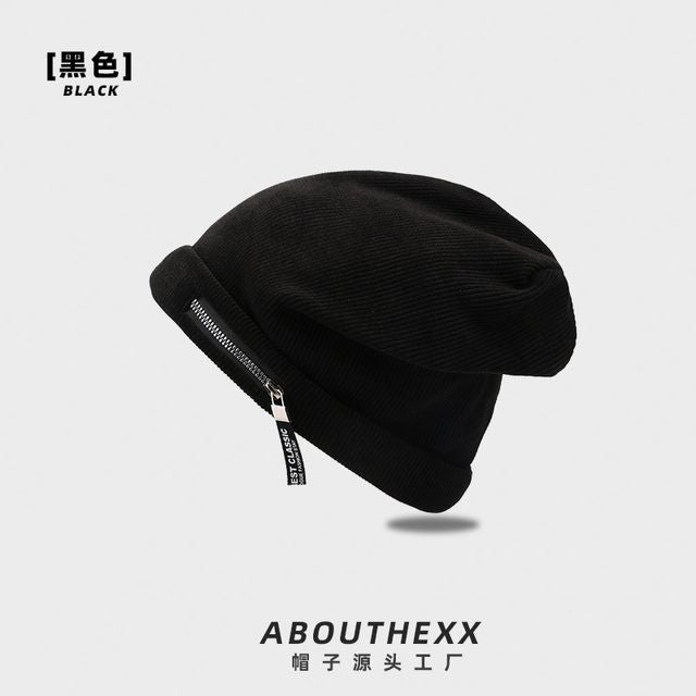 Beanie Ribbed Zip Detail