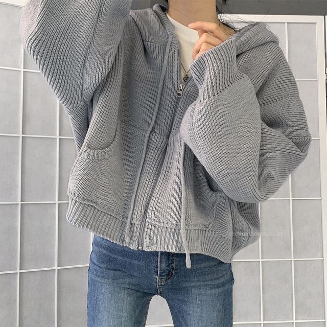 Plain Hooded Zip Cardigan